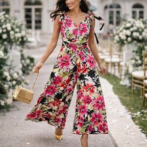 ZARA Sleeveless Feminine, Floral Wide Leg Split Jumper Romper S‎